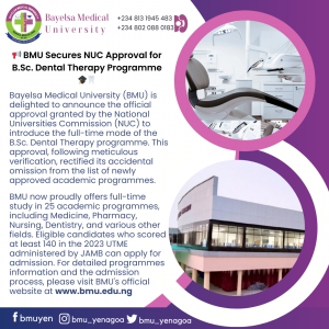 Bayelsa Medical University Receives NUC Approval to Introduce B.Sc. Dental Therapy Programme