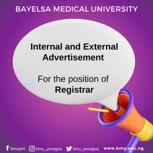 INTERNAL AND EXTERNAL ADVERTISEMENT FOR THE POSITION OF REGISTRAR